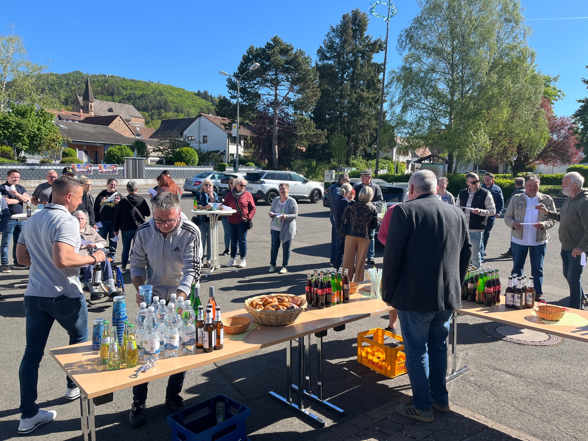 Traditional May Day celebration in front of the community hall