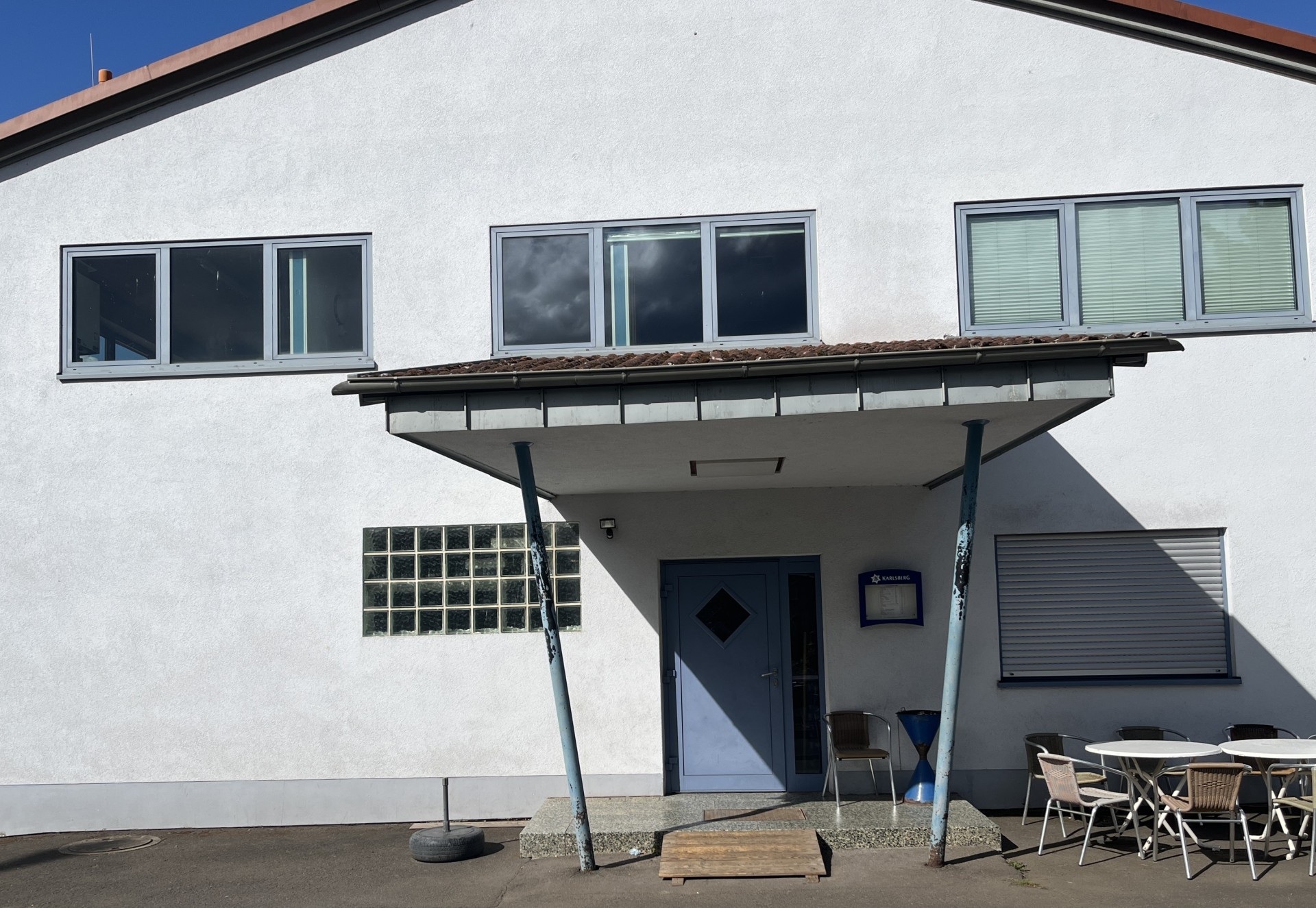 View of the side entrance to the community hall